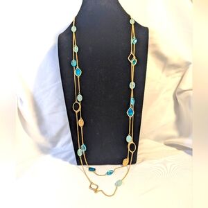 Chico's Gold-Tone Necklace with Turquoise-Style & Aqua Beads